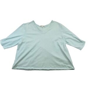 Renuar Light Blue Cotton Blend Top XXL TTG 3/4 Sleeve V-Neck Stretch